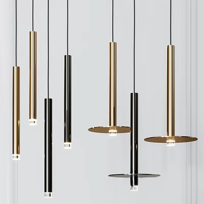 Modern Minimalist Gold Black Cylindrical Pendant Lights For Home Interior Decor 3d model