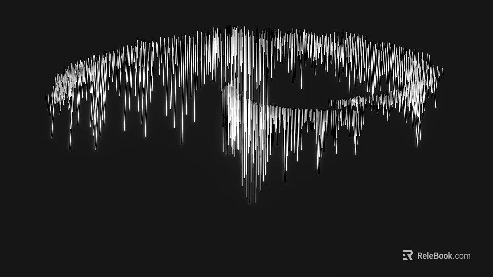 Circular Hanging Decorative Art Installation With Slender Silver White Lines On Black Background 3d model