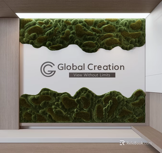 Textured Green Moss Decorative Wall With White Panel And Natural Patterns Design 3d model