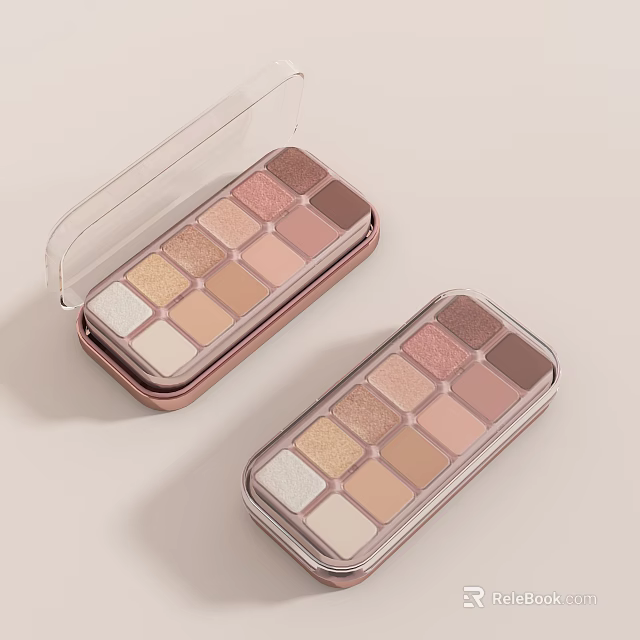 Eyeshadow Palette With Rose Gold Case Transparent Lid Neutral Beige Pink Brown Shimmer Matte Tones 3d model 