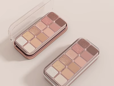 Eyeshadow Palette With Rose Gold Case Transparent Lid Neutral Beige Pink Brown Shimmer Matte Tones 3d model