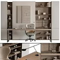 Modern Office Desk Interior With Ergonomic Chair Wooden Bookshelves Decorative Items And Laptop