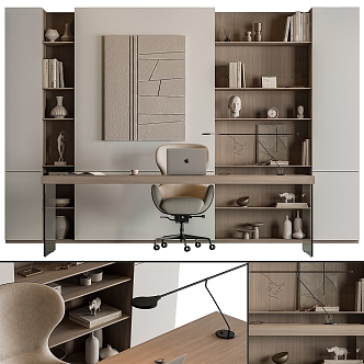 Office Desk Boss Table and Chair Bookcase Bookshelf 3d model