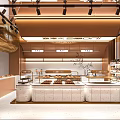 Elegant Modern Dessert Shop Interior Design With Marble Counter Display Area And Gold Lighting