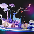 Decorative Artwork Featuring Polygonal Diamonds Deer Silhouette Glowing Floral Branches And Blue Purple Hues