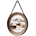 Round Hanging Mirror for Living Room Decor Reflecting Sofa and Coffee Table 3d model
