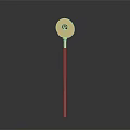 Traditional Decorative Weapon with Golden Fan Shaped Head and Red Gemstone on Long Wooden Handle