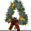 Green Tree Shaped Decorative Ornament Set With Yellow Red Flowers White Decorations And Red Bow