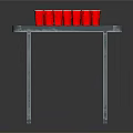 Long Table With Blue Tabletop Design And Red Cups On Metal Legs