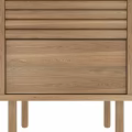 Modern Oak Wood Nightstand With Vertical Slat Design And Minimalist Drawer Storage