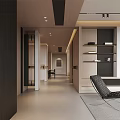 Modern Living Dining Room Interior With Neutral Tones TV Wall And Storage Shelves