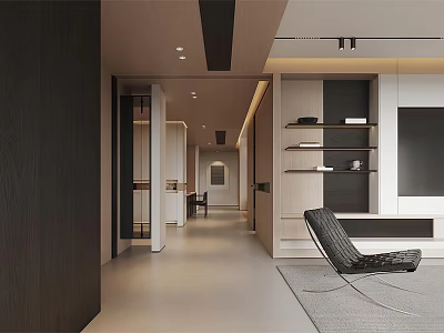 Modern Living Dining Room Interior With Neutral Tones TV Wall And Storage Shelves 3d model