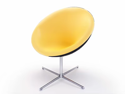 Yellow Round Padded Seat Leisure Chair With Modern Metal Cross Base Design 3d model