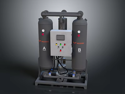 Twin Tower Compressed Air Dryer With Control Panel And Indicator Lights 3d model