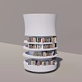 Modern White Spiral Bookcase With Multiple Shelves Filled With Various Books 3d model