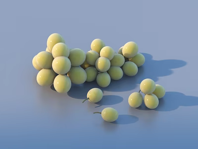 Fresh Green Grapes Cluster With Scattered Berries On White Background 3d model