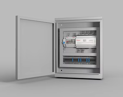 Open Door Industrial Control Cabinet Displaying Internal Electrical Components And Wiring 3d model