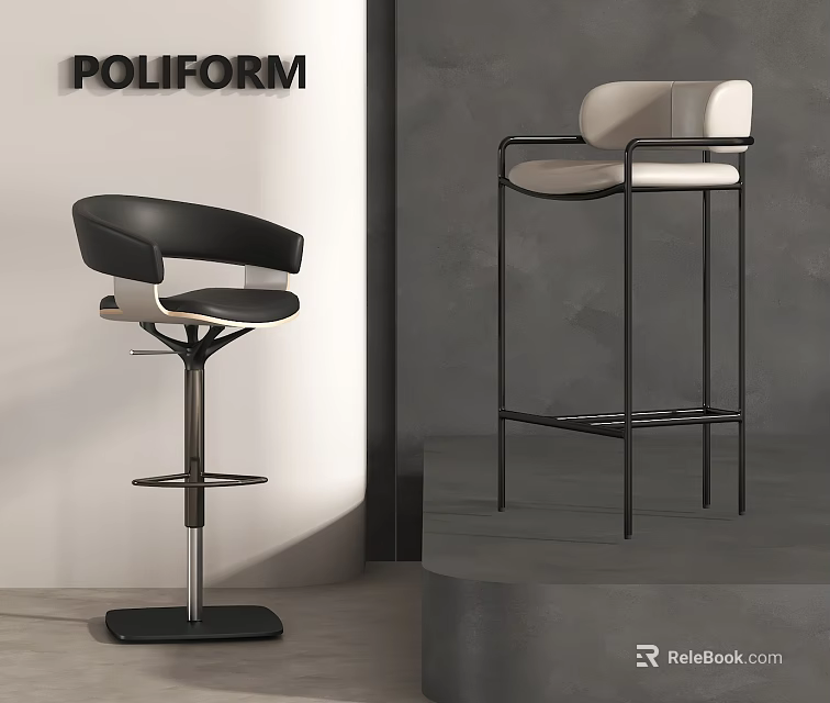 Modern Poliform Bar Stools With Black White Leather And Metal Frame Design 3d model