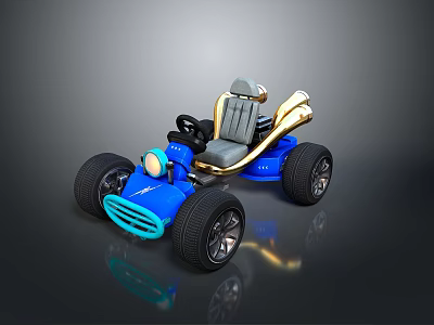 Blue Go Kart With Gold Accents Gray Seats Black Tires And Reflective Finish 3d model