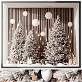 Festive Christmas Decor With Snowy Trees White Balls Lights And Gift Boxes