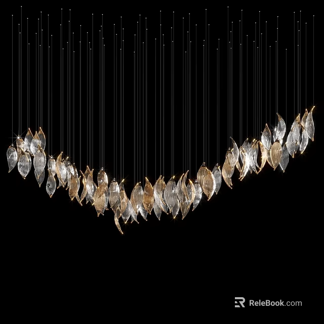 Leaf Shaped Hanging Metallic Wall Decor With Transparent Elements Curved Design 3d model 