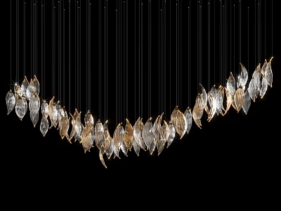 Leaf Shaped Hanging Metallic Wall Decor With Transparent Elements Curved Design 3d model