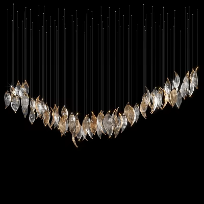 Leaf Shaped Hanging Metallic Wall Decor With Transparent Elements Curved Design 3d model