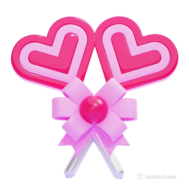 Pink Heart Shaped Lollipop Decorative Ornament Set with Bow and Ball Decoration 3d model 