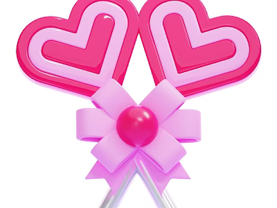 Pink Heart Shaped Lollipop Decorative Ornament Set with Bow and Ball Decoration 3d model