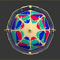 Carousel Shaped Decorative Sculpture With Colorful Stained Glass Dome Hanging Chain And Detailed Base