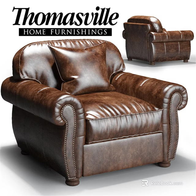 Vintage Brown Leather Leisure Chair With Stitched Details And Classic Armrests 3d model 