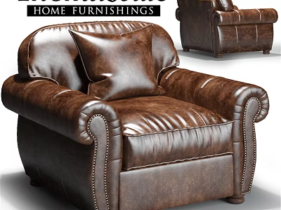 Vintage Brown Leather Leisure Chair With Stitched Details And Classic Armrests 3d model