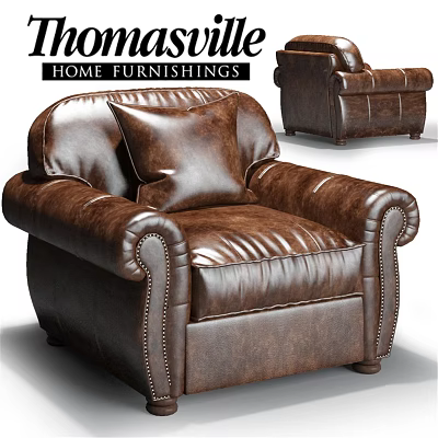 Vintage Brown Leather Leisure Chair With Stitched Details And Classic Armrests 3d model