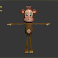 Cute 3D Brown Monkey Character with Big Ears Standing Pose Arms Outstretched for Game Movie