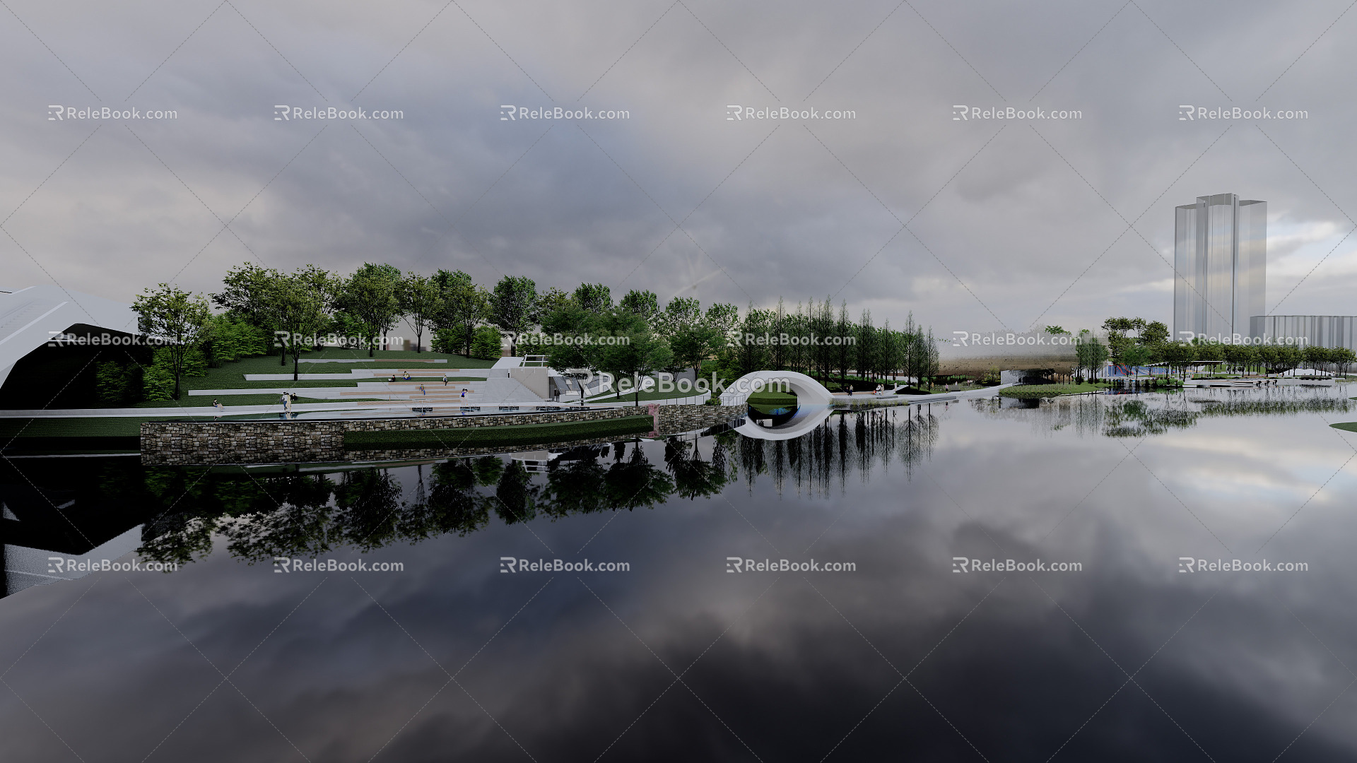 Modern Park Municipal Park Landscape Binjiang Park Linear Park Arc Park Left Bank Park 3d model