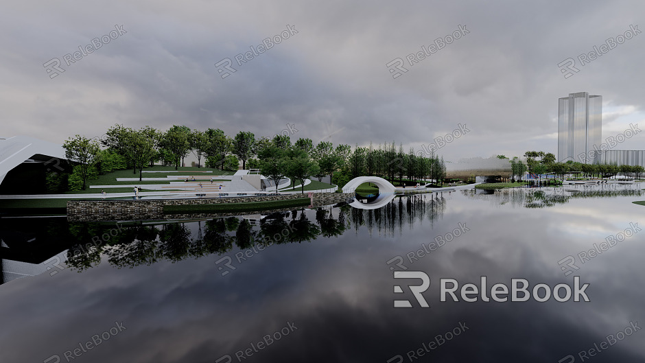 Modern Park Municipal Park Landscape Binjiang Park Linear Park Arc Park Left Bank Park model