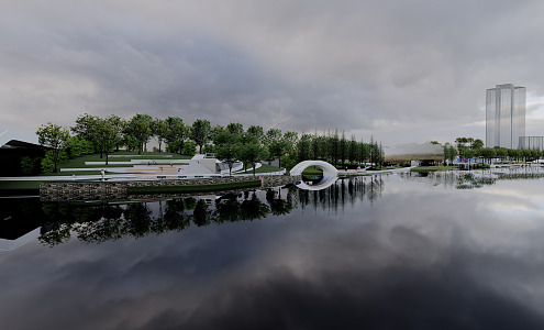 Modern Park Municipal Park Landscape Binjiang Park Linear Park Arc Park Left Bank Park 3d model