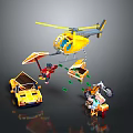 3D Yellow Helicopter Scene With Vehicles And Characters 3d model