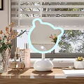 Cute Bear Shaped LED Lighted Mirror with White Base on Vanity Table with Cosmetics 3d model