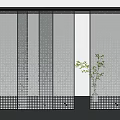 Modern Sliding Doors With Black Metal Frame Perforated Panels And Green Plant