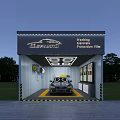 Car Waxing And Protection Film Service Garage With Vehicle Inside Yellow Lines And Lighting