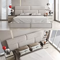 Modern Double Bed with Tufted Headboard Plush Pillows and Decorative Nightstands in Bedroom
