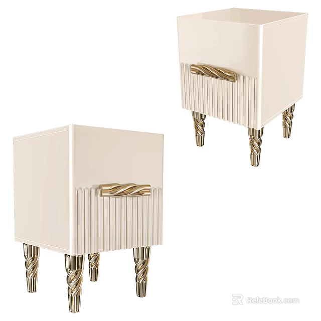 Modern Elegant Nightstand with White Body Spiral Metal Legs and Braided Handle 3d model 