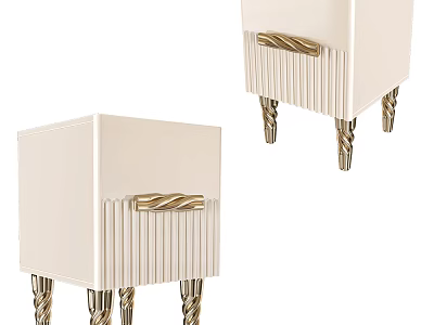 Modern Elegant Nightstand with White Body Spiral Metal Legs and Braided Handle 3d model