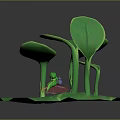 Cute Ladybug Resting On Red Mushroom With Green Leaves And Lily Pad Base