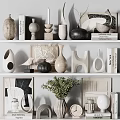 Modern Decorative Ornament Set with Vases Sculptures Books Green Plants Art Paintings for Home Shelves