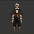 Fantasy Character Outfit With White Hair Colorful Embroidered Black Cape And Bird Like Feet