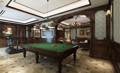 American billiard room large flat living room 3d model