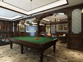 American billiard room large flat living room 3d model