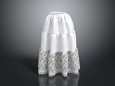 White Layered Skirt With Ruffled Design And Delicate Lace Trim 3d model